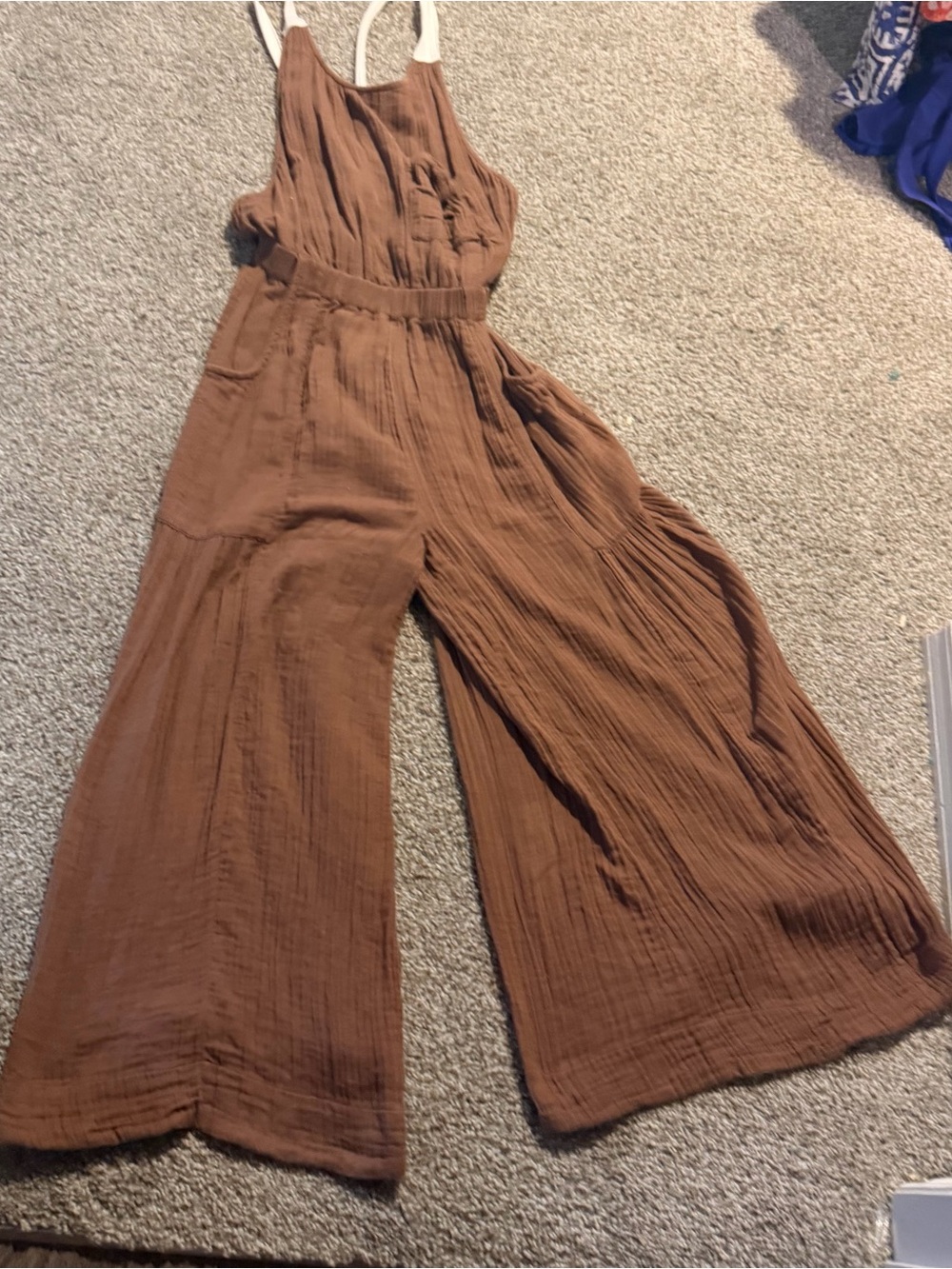 Free People Wide-Leg Brown Gauze Jumpsuit